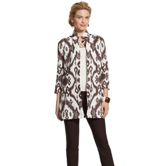 Chico's Ikat Brown & White Linen Blazer 2 - Picture 1 of 8